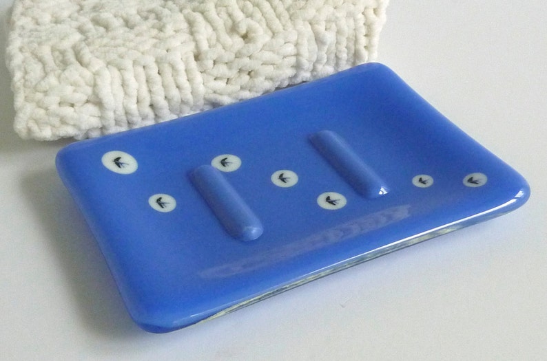 Cobalt Blue Fused Glass Soap Dish with Murrini Swallows by Etsy