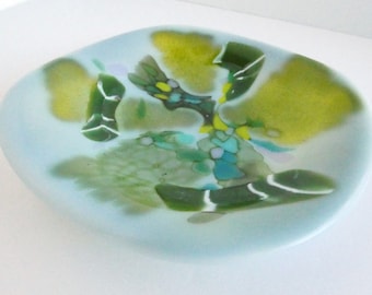 Fused Glass Dish in Shades of Opaline, and Green by BPR Designs