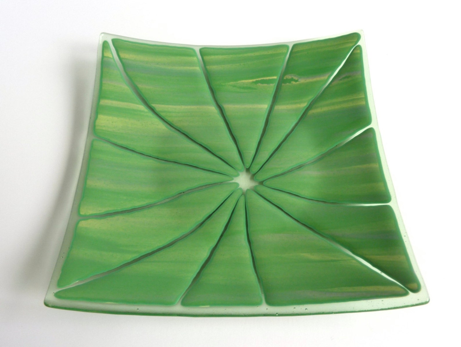 Fused Glass Art Plate in Green and Yellow Etsy