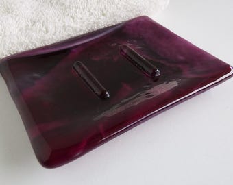Streaky Cranberry Fused Glass Soap Dish by BPRDesigns