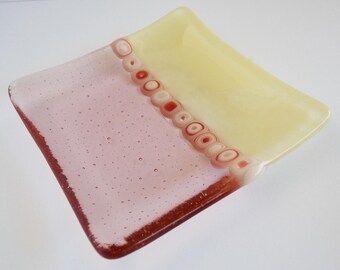 Fused Glass Murrini Plate in Coral Tint and French Vanilla by BPRDesigns