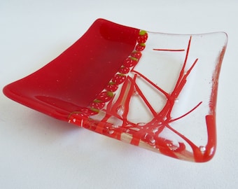 Fused Glass Murrini Plate in Red and Clear by BPRDesigns
