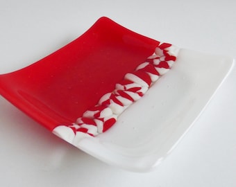 Fused Glass Murrini Plate in Red and White by BPRDesigns