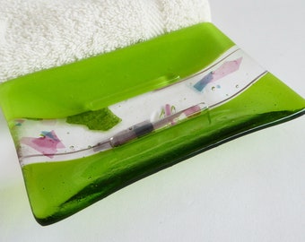 Large Fused Glass Soap Dish in Spring Green by BPRDesigns