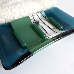 Sea Blue and Mineral Green Fused Glass Soap Dish by BPRDesigns image 1