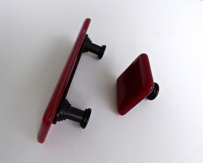 Decorative Deep Red Fused Glass Cabinet or Drawer Pulls by BPRDesigns image 4