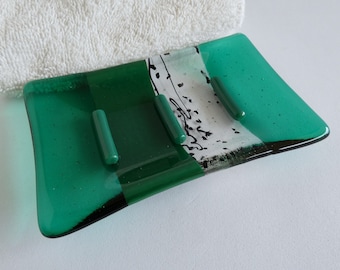 Emerald and Jade Green Fused Glass Soap Dish by BPRDesigns