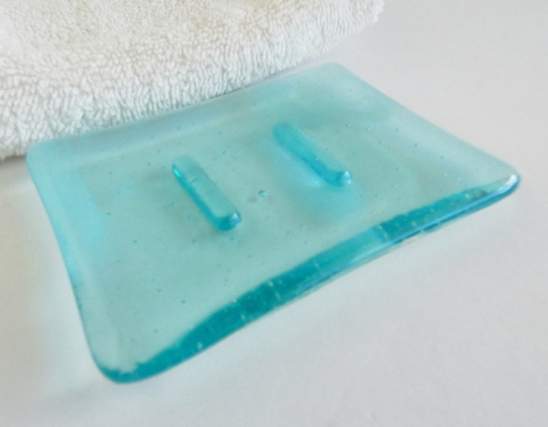 Streaky Aqua Fused Glass Soap Dish by BPRDesigns image 1