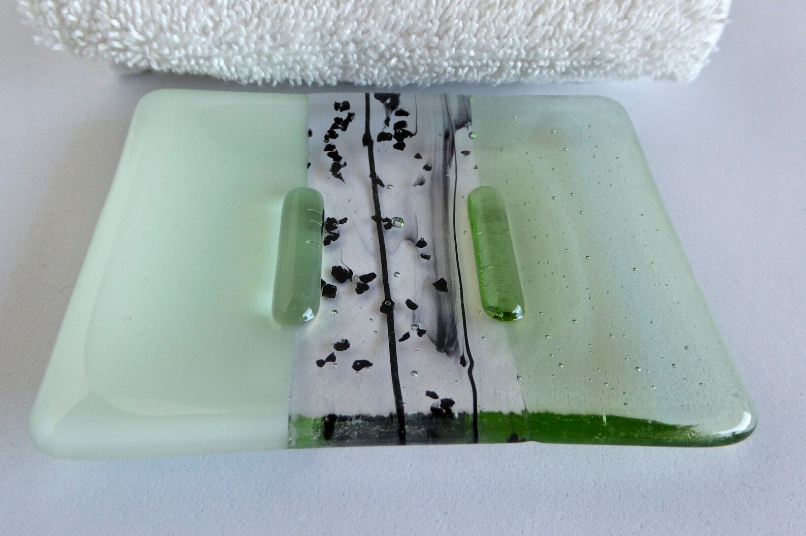 Fused Glass Soap Dish in Chalk and Pale Green by Bprdesigns Etsy