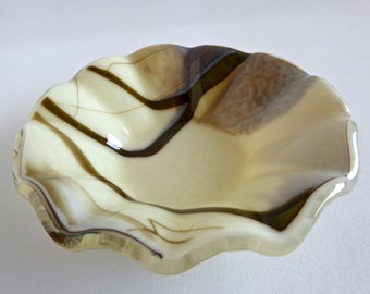 Fused Glass Bowl in French Vanilla and Brown by BPR Designs