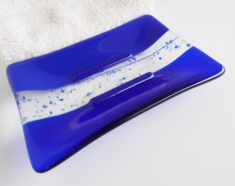 Large Fused Glass Soap Dish in Dark Cobalt and Royal Blue by BPRDesigns