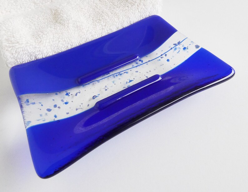 Large Fused Glass Soap Dish in Dark Cobalt and Royal Blue by BPRDesigns afbeelding 1