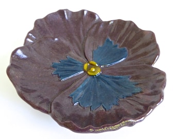 Plum and Blue Fused Glass Pansy Dish by BPRDesigns