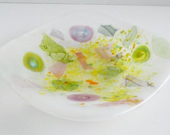 Fused Glass Dish in Pinks and Greens by BPR Designs