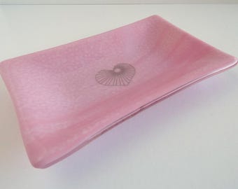 Fused Glass Heart Dish in Blush Pink by BPRDesigns