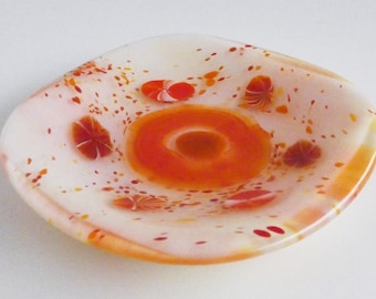 Fused Glass Dish in Coral, Orange and Reds by BPR Designs