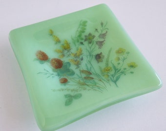 Mint Green Fused Glass Floral Ring Dish by BPRDesigns