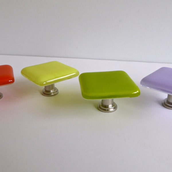 Fused Glass Cabinet Door Knobs in Lavender Yellow Orange and Green by BPRDesigns