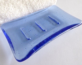 Fused Glass Soap Dish in Sapphire Blue Tint by BPRDesigns