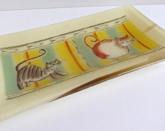 Fused Glass Kitty Tray in French Vanilla by BPRDesigns
