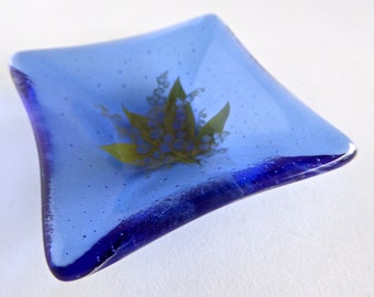 Fused Glass Lily of the Valley Ring Dish in Sky Blue by BPRDesigns