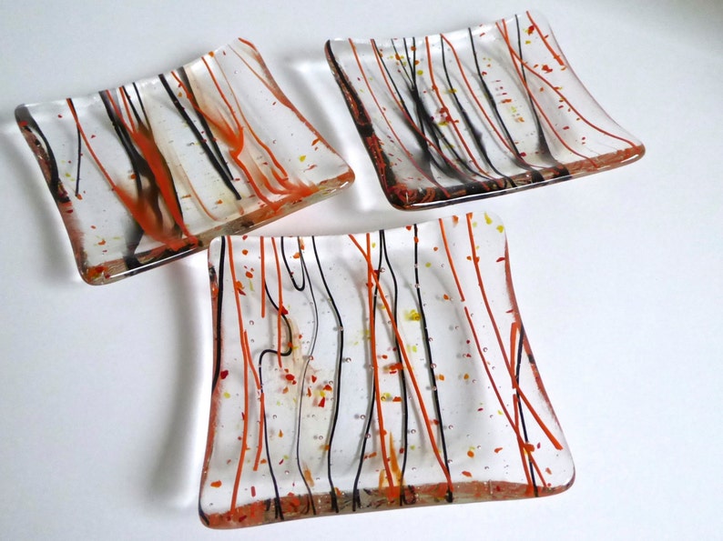 Fused Glass Plate with Black and Orange Decor by BPRDesigns Etsy