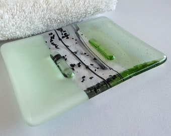 Fused Glass Soap Dish in Chalk and Pale Green by BPRDesigns