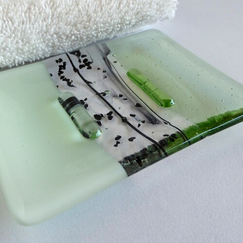 Fused Glass Soap Dish in Chalk and Pale Green by Bprdesigns Etsy