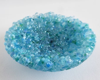 Fused Glass Opaline Ring Dish in Blue and Green by BPR Designs