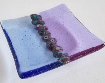 Fused Glass Murrini Plate in Lavender and Light Sky Blue by BPRDesigns