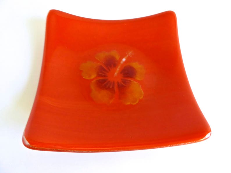 Fused Glass Hibiscus Plate by BPRDesigns