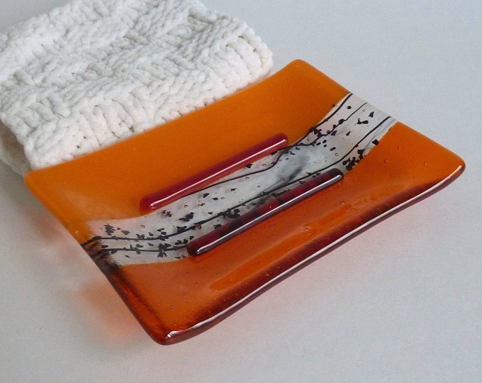 Large Fused Glass Soap Dish in Orange Etsy