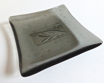 Gray Fused Glass Bird Imprint Plate by BPRDesigns