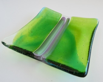 Green Streaky Fused Glass Square Plate by BPRDesigns