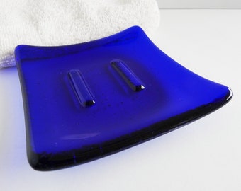 Square Soap Dish in Deep Royal Blue Fused Glass by BPRDesigns