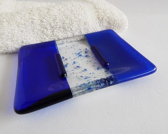 Fused Glass Soap Dish in Dark Cobalt and Royal Blue