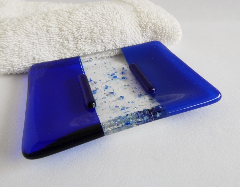 Fused Glass Soap Dish in Dark Cobalt and Royal Blue image 1