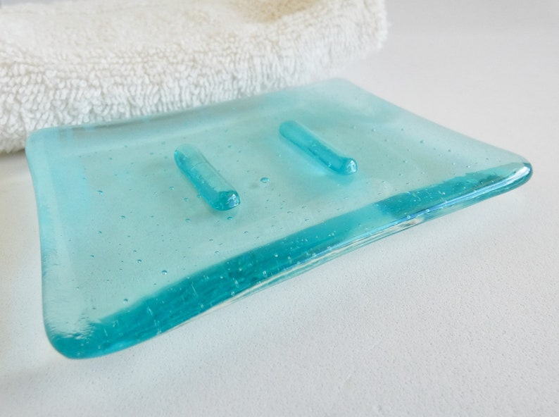 Streaky Aqua Fused Glass Soap Dish by BPRDesigns image 4