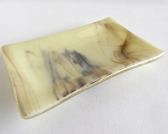 Fused Glass Small Dish in Streaky French Vanilla and Brown by BPRDesigns