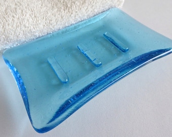 Fused Glass Soap Dish in Turquoise Blue Tint by BPRDesigns