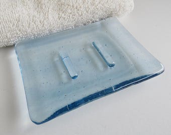 Pale Blue Tint Fused Glass Soap Dish by BPRDesigns
