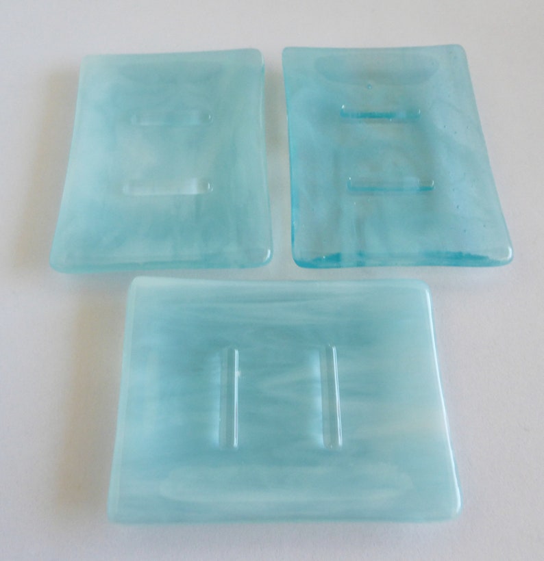 Streaky Aqua Fused Glass Soap Dish by BPRDesigns image 7