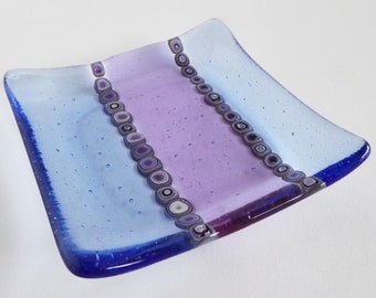 Fused Glass Murrini Plate in Lavender and Light Sky Blue by BPRDesigns