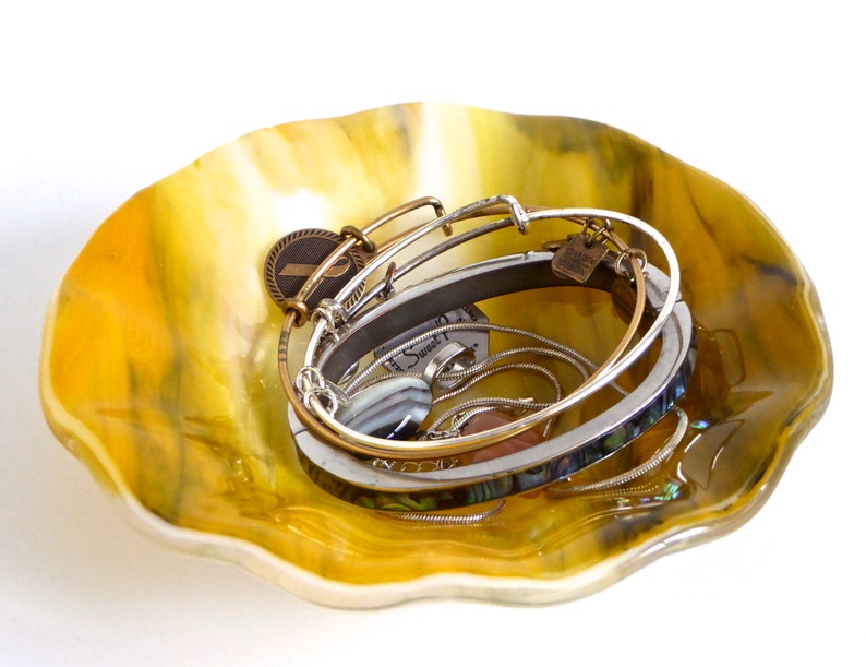 Fused Glass Bowl in Streaky Yellow White and Black by BPR Designs