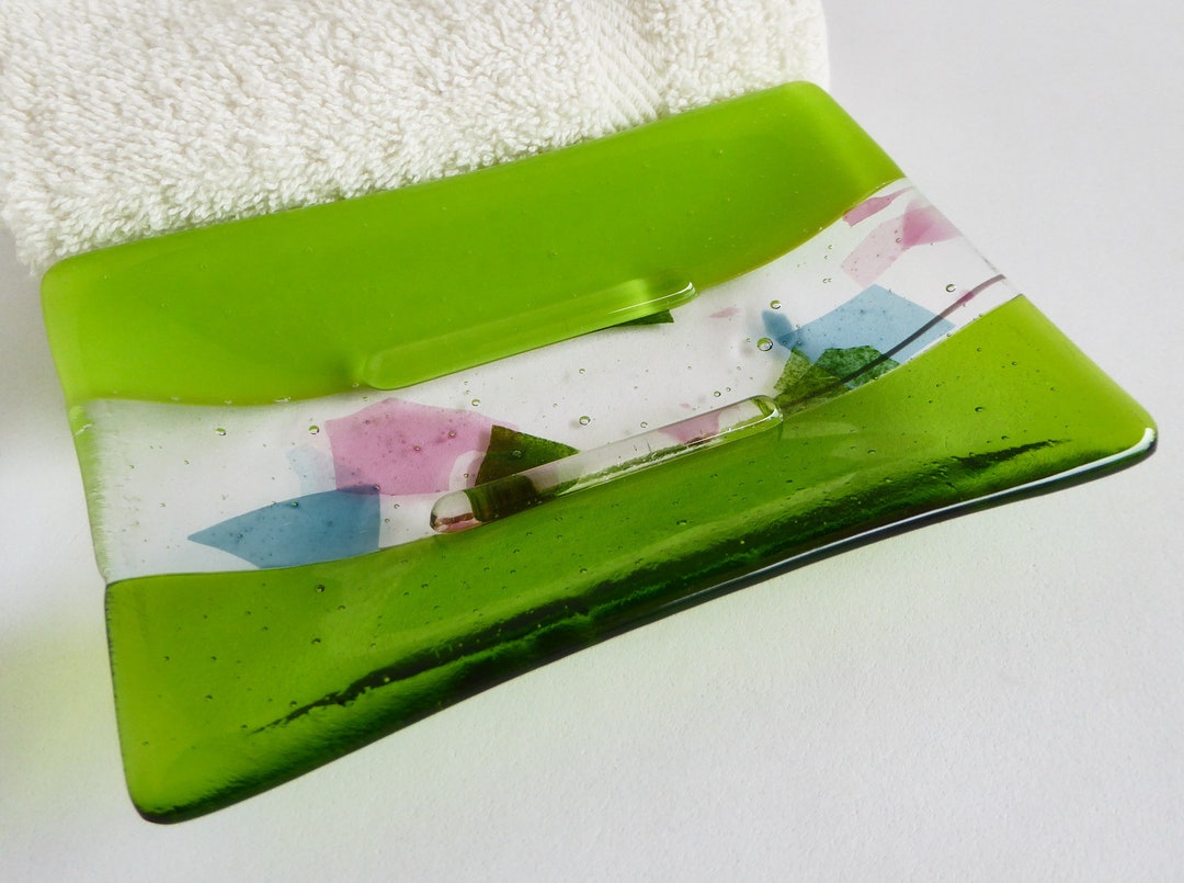 Large Fused Glass Soap Dish in Spring Green by Bprdesigns Etsy