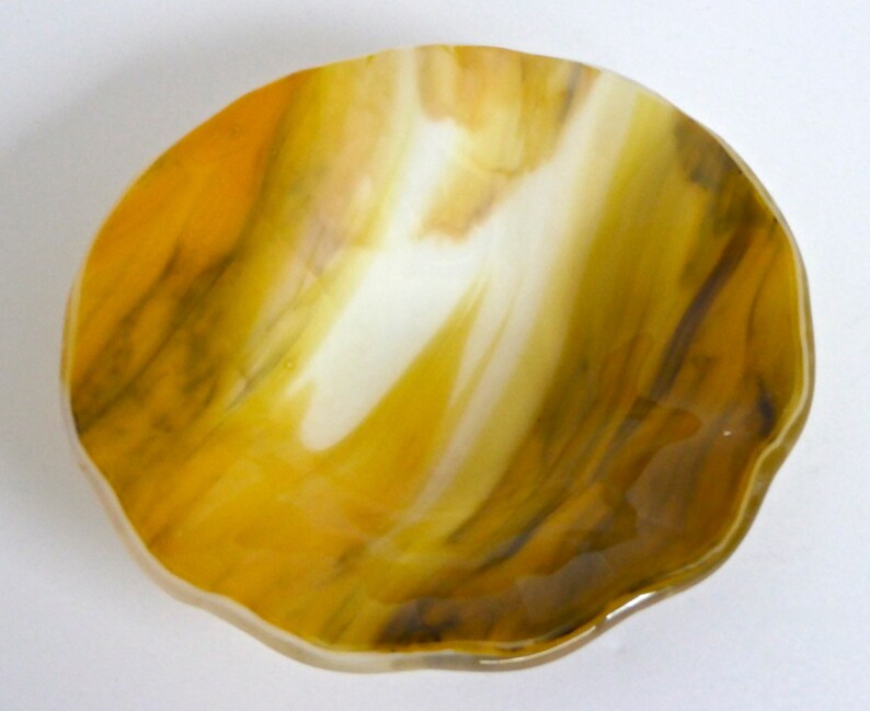Fused Glass Bowl in Streaky Yellow White and Black by BPR Designs