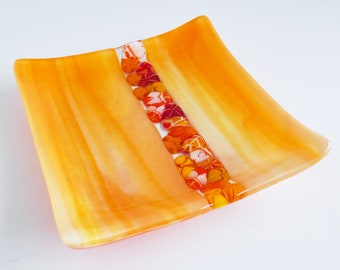 Fused Glass Murrini Plate in Streaky Orange by BPRDesigns