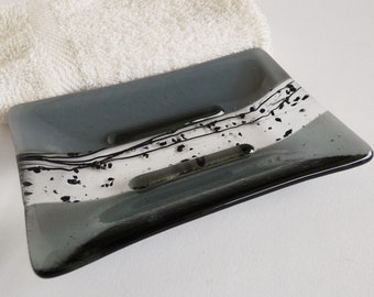 Fused Glass Soap Dish in Gray and Silver by BPRDesigns