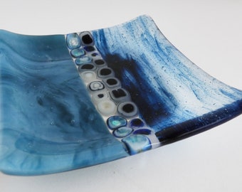 Fused Glass Murrini Plate in Marine Blue and Streaky Aventurine Blue by BPRDesigns