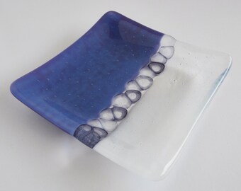 Fused Glass Murrini Plate in Purple and Streaky White by BPRDesigns